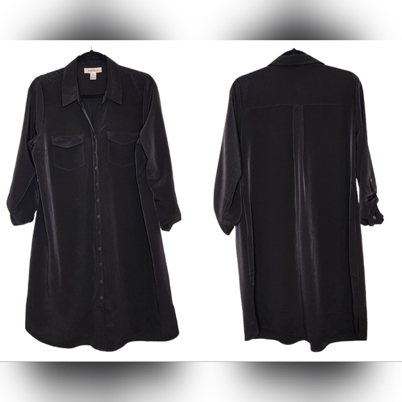 Motherhood maternity black roll tab button front shirt dress.  Size large. - Picture 3 of 16
